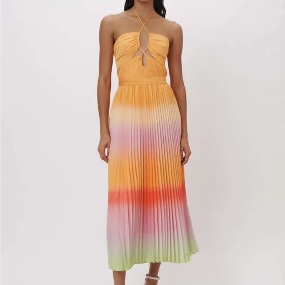 Simkhai Ombre Halter Pleated Midi Dress